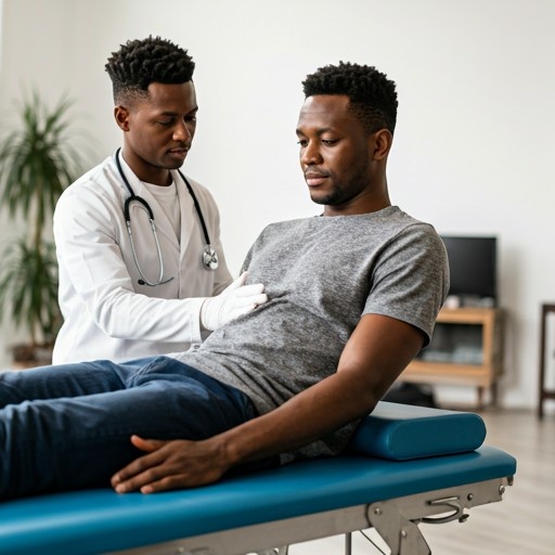 Physical therapist helping patient with mobility