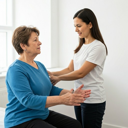 Caregiver assisting elderly person with compassion